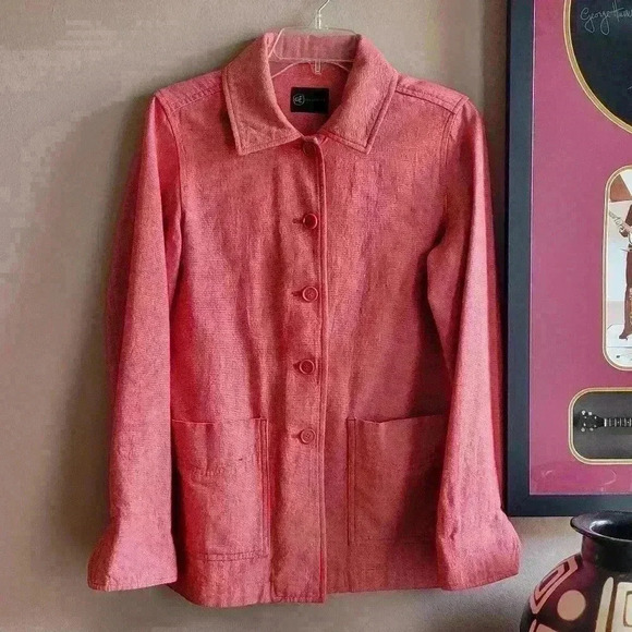 GF Collection Women's Sweater Size Medium Long Sleeve Pink Coral Pockets - Picture 1 of 12